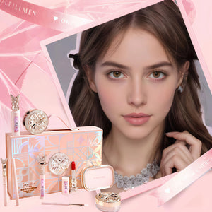 9-Piece Makeup Gift Set with Cushion BB Cream, Concealer, Lipstick, Eyeshadow Palette, Setting Powder & Eye Makeup