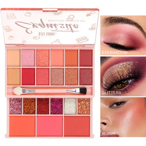 Multi-Use Eyeshadow & Blush Palette, Matte Shimmer & Glitter Finishes, Long-Lasting Pigmented Makeup Kit