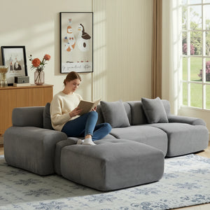 108-Inch Modular L-Shaped Sectional Sofa with Ottoman – Corduroy Chaise Lounge Couch with Flexible Configuration for Living Room