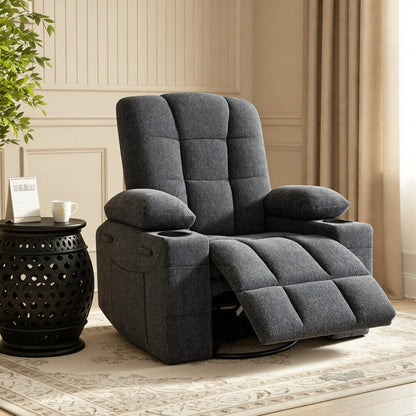 360° Swivel Rocker Recliner Chair – 30° Rocking Chenille Manual Recliner with Dual Cup Holders & Side Pockets