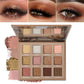 12-Color Eyeshadow Palette, Matte and Glitter Warm Nude Brown Shades, Blendable Pigmented Eye Makeup