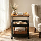 Rolling Side Table with Storage Baskets & Wood Top, 2/3-Tier Utility Cart with Lockable Wheels for Living Room
