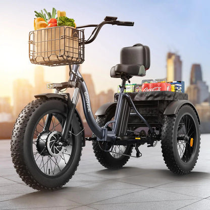 1200W Peak Folding Electric Trike for Adults – 36V 20Ah Battery, 75-Mile Range, 20 MPH, 20" Fat Tires