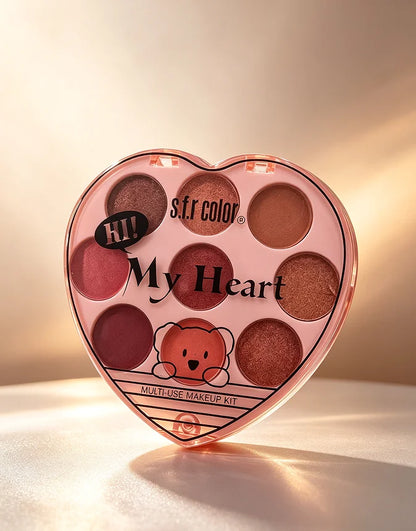 Heart-Shaped 9-Color Makeup Palette, Matte and Shimmer Eyeshadow, Blush and Bronzer, Travel Face Makeup Kit
