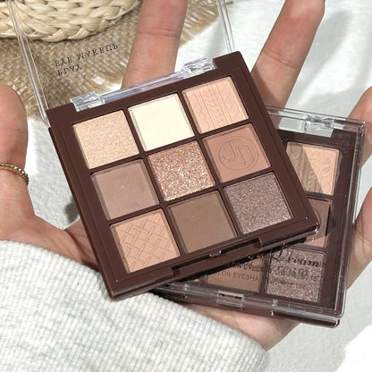 9-Color Chocolate Brown Matte Eyeshadow Palette, Waterproof & Sweatproof, Long-Lasting Pigmented Eye Makeup