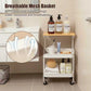 3-Tier Rolling Storage Cart with Wooden Tabletop, Metal Utility Organizer with Lockable Casters for Office, Bedroom & Dorm