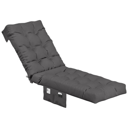 Waterproof Outdoor Chaise Lounge Cushion with Storage Pocket & Ties, Replacement Patio Lounge Chair Pad, Grey, 1-Pack or 2-Pack