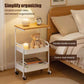 3-Tier Rolling Storage Cart with Wooden Tabletop, Metal Utility Organizer with Lockable Casters for Office, Bedroom & Dorm