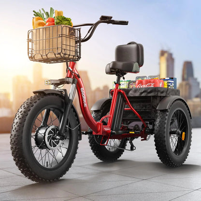 Lava 1200W Peak Electric Tricycle for Adults – 36V 20Ah Removable Battery, 20" Fat Tires, 75-Mile Range & 500 lb Capacity