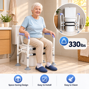 Adjustable Toilet Safety Rails – Height Adjustable Bathroom Support Frame with Handrails for Seniors & Adults