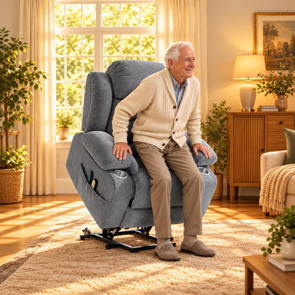 Power Lift Recliner Chair with Vibration Massage & Lumbar Heat, Electric Stand Assist Chair with Cup Holders, Side Pockets & Remote – Gray