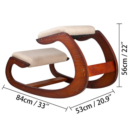 Ergonomic Kneeling Chair with Thick Cushion – Rocking Wood Posture Support Stool for Home Office & Computer Desk