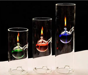Handcrafted Borosilicate Glass Oil Lamp with Cylindrical Hurricane Sleeve for Home Décor