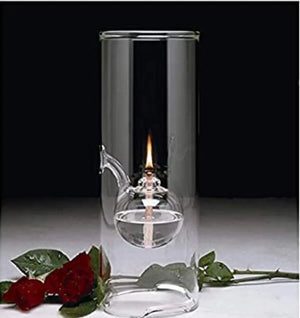 Handcrafted Borosilicate Glass Oil Lamp with Cylindrical Hurricane Sleeve for Home Décor