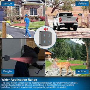 Solar Wireless Driveway Alarm, 400m Outdoor Motion Sensor Detector, Weather-Resistant Security Alert System