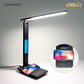 LED Desk Lamp with 10W Qi Wireless Charging, Calendar, Temperature Display and Alarm Clock for Study and Office