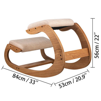 Ergonomic Kneeling Chair with Thick Cushion – Rocking Wood Posture Support Stool for Home Office & Computer Desk