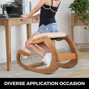 Ergonomic Kneeling Chair with Thick Cushion – Rocking Wood Posture Support Stool for Home Office & Computer Desk
