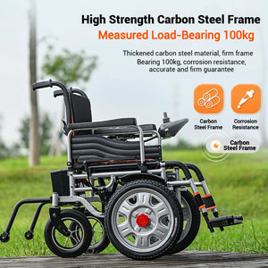 Off-Road Travel 500W Motor Large Front Wheel Power Wheelchair for Disabled and Elderly, Carbon Steel Folding Electric Wheelchair