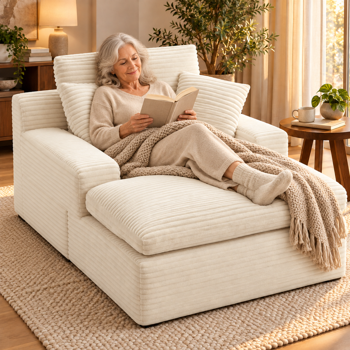 Corduroy Modular L-Shaped Cloud Sectional Sofa with Chaise – Spring Cushion Couch with Removable Washable Cover, No Assembly Required