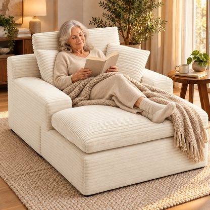 Corduroy Modular L-Shaped Cloud Sectional Sofa with Chaise – Spring Cushion Couch with Removable Washable Cover, No Assembly Required