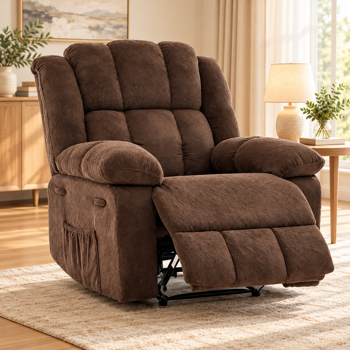 Extra-Wide Manual Recliner Chair – 155° Reclining Upholstered Armchair with Terry Cloth for Living Room & Bedroom