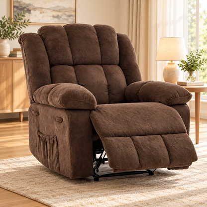 Extra-Wide Manual Recliner Chair – 155° Reclining Upholstered Armchair with Terry Cloth for Living Room & Bedroom