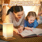 Small Bedside Table Lamp with Wood Base and Round Fabric Shade