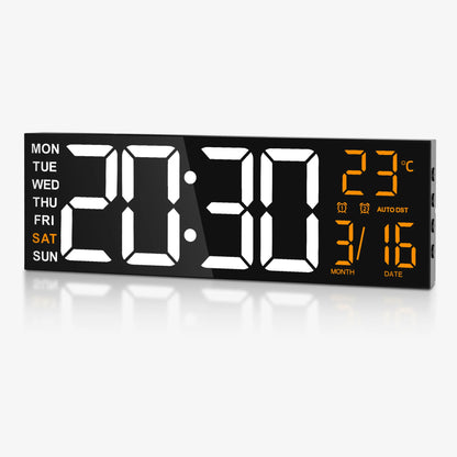 LED Digital Wall Clock with RGB Night Light, Temperature Display, Dual Alarms & Countdown Timer, 12/24 Hour