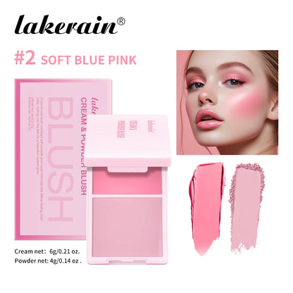 2-in-1 Cream & Powder Blush, Natural Pink, Highly Pigmented Long-Lasting Cheek Color