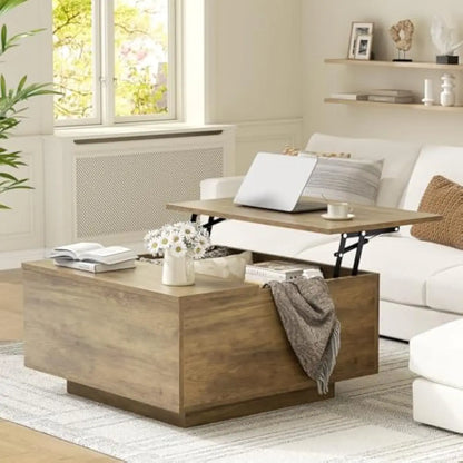 31.5" Walnut Lift-Top Coffee Table with Hidden Storage & Adjustable Height, 15"–20.5"