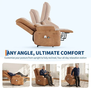 Heavy-Duty Electric Power Lift Recliner Chair with Heat & Massage, PU Leather Stand Assist Chair with Adjustable Backrest & Footrest