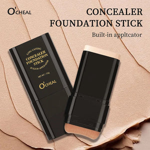Solid Cream Foundation & Concealer with Sponge and Brush, Long-Wear Makeup Base
