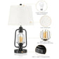 Farmhouse Table Lamps Set of 2 with USB Charging Ports, Rustic Industrial Bedside Lamps for Bedroom and Living Room