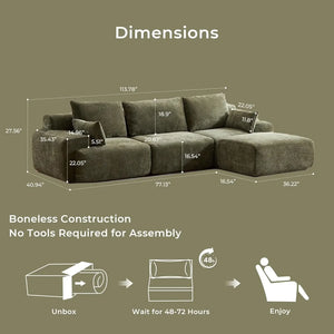 114-Inch Modular L-Shaped Sectional Sofa – Boneless Chenille Cloud Couch with Ottoman & Pillows for Living Room