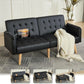 65-Inch Futon Sofa Bed – Convertible Tufted Loveseat with Adjustable Backrest & Dual USB Charging for Small Spaces, Dark Grey