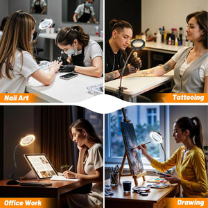 5X LED Magnifying Desk Lamp, USB Powered, 3 Color Modes, 10 Brightness Levels, Flexible Gooseneck with Metal Clamp