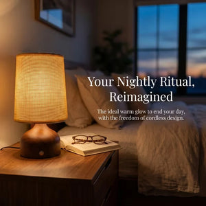 Cordless Rechargeable Wooden Table Lamp with Linen Shade, 3 Color Temperatures, Stepless Dimming, Up to 12-Hour Battery Life