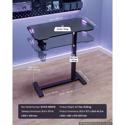 Height Adjustable Overbed Table with Wheels, Tilting Desktop & Cup Holder, Mobile Rolling Bedside Laptop Desk for Bed & Sofa