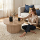 31.5" Round Fluted Drum Coffee Table, Modern Wood Pedestal Center Table for Living Room & Small Spaces