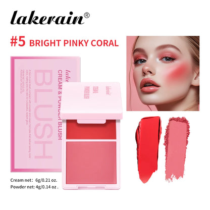 2-in-1 Cream & Powder Blush, Natural Pink, Highly Pigmented Long-Lasting Cheek Color
