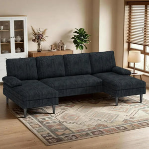101-Inch U-Shaped Modular Sectional Sofa – 4-Seat Chenille Couch with Double Chaise Lounge for Living Room