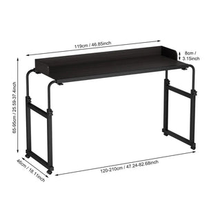 47-Inch Height Adjustable Overbed Table with Wheels, Carbon Steel Rolling Laptop Desk with Raised Baffle for Bed & Home Use