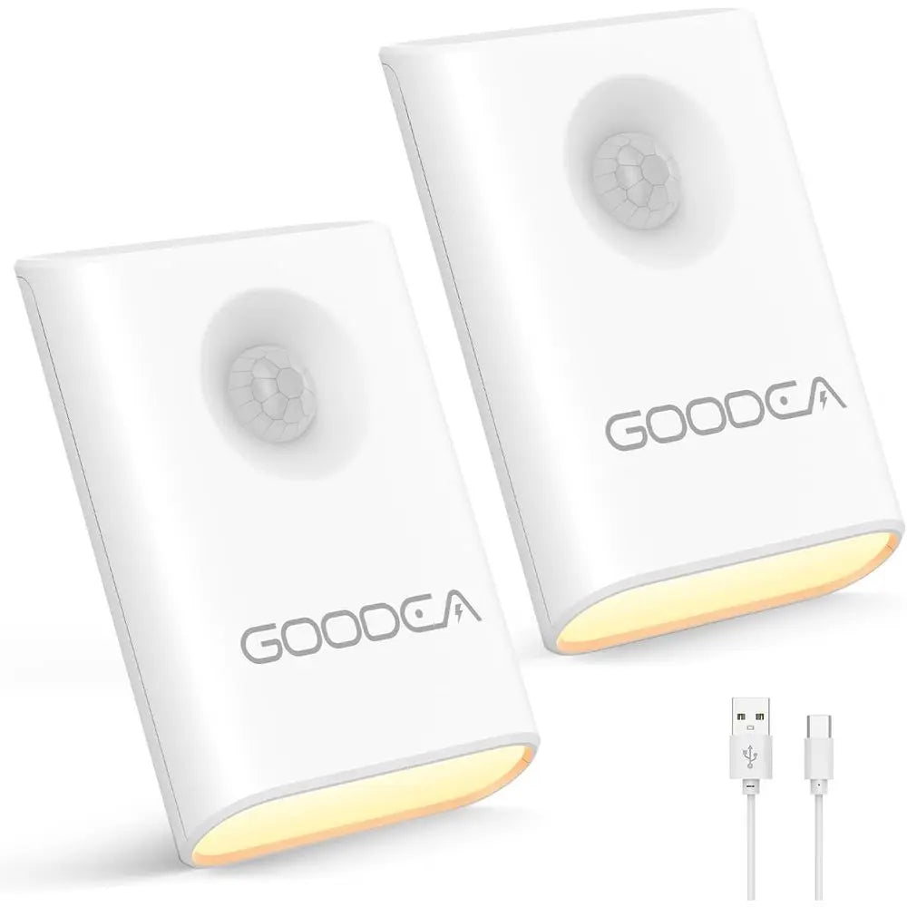 2-Pack Rechargeable Motion Sensor Night Lights, Magnetic Mini Warm White LED Lights for Stairs, Hallways, Bathrooms & Bedrooms