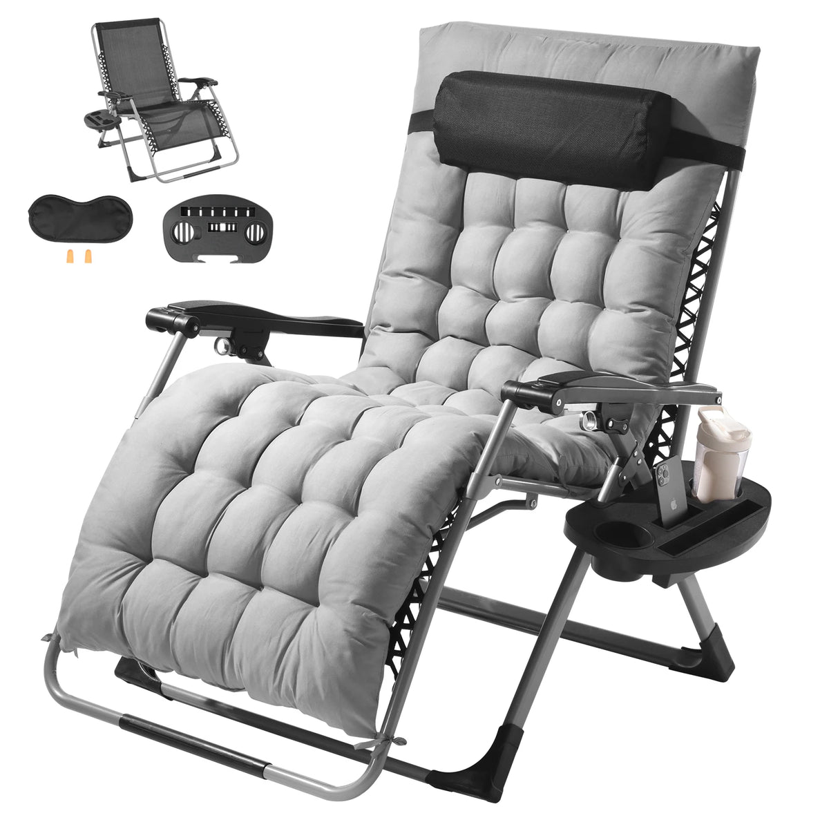 Zero Gravity Recliner Lounge Chair – Heavy-Duty Adjustable Padded Chair with Footrest, Cushion & Cup Holder