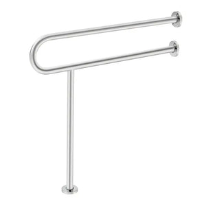 31.5" U-Shaped Toilet Safety Rail – 304 Stainless Steel Grab Bar with Anti-Slip Handle & Support Leg, 300 lb Capacity