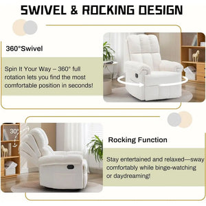 Swivel Rocker Recliner Chair, Upholstered Manual Reclining Chair with Side Pocket for Adults & Small Spaces