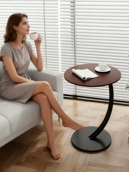 Solid Wood Round Coffee Table with Double-Layer Storage, Modern Living Room Side Table