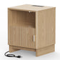 Fluted Wood Nightstand with Charging Station, Storage Drawers & Open Shelf, Bedside Table with 2 AC Outlets, USB-A & USB-C Ports