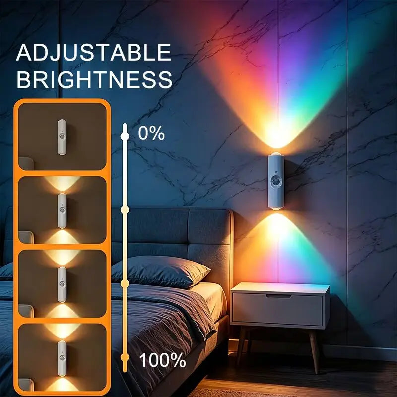 RGB Motion Sensor LED Wall Light, USB-C Rechargeable Magnetic Up & Down Color-Changing Dimmable Night Light for Bedroom & Hallway